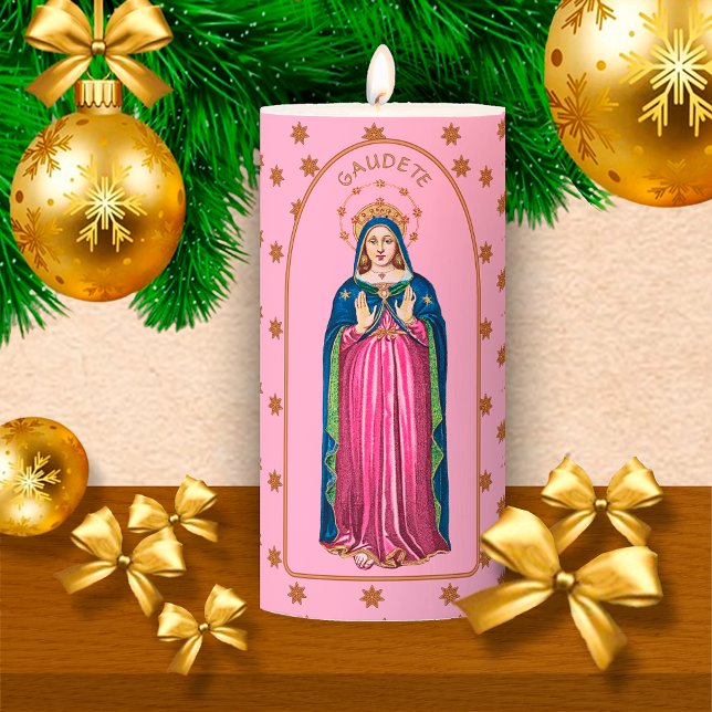 Gaudete! (Rejoice!) with Standing BVM 3"x6" Pillar Candle (Creator Uploaded)