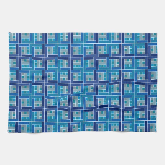 Gaudí cobalt blue square mosaic kitchen towel (Horizontal)