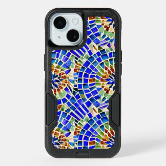 Gaudi Inspired Blue Round Shapes Mosaic Pattern iPhone 15 Case