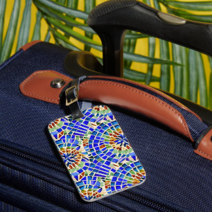 Gaudi Inspired Blue Round Shapes Mosaic Pattern Luggage Tag