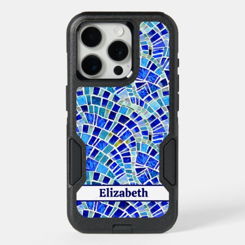 Gaudi Inspired Blue Wave Mosaic Pattern iPhone 15 Pro Case