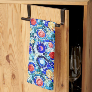 Gaudi Inspired Multicolor Mosaic Pattern Kitchen Towel