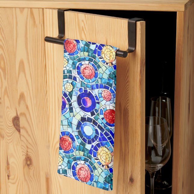 Gaudi Inspired Multicolor Mosaic Pattern Kitchen Towel (Thirds Fold)
