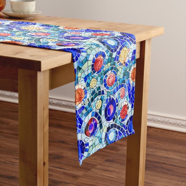 Gaudi Inspired Multicolor Mosaic Pattern Medium Table Runner (In Situ)