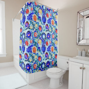 Gaudi Inspired Multicolor Mosaic Pattern Shower Curtain