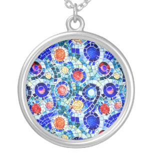 Gaudi Inspired Multicolor Mosaic Pattern Silver Plated Necklace