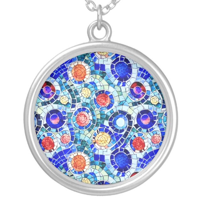Gaudi Inspired Multicolor Mosaic Pattern Silver Plated Necklace (Front)