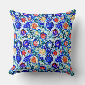 Gaudi Inspired Multicolor Mosaic Pattern Throw Pillow