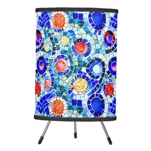 Gaudi Inspired Multicolor Mosaic Pattern Tripod Lamp