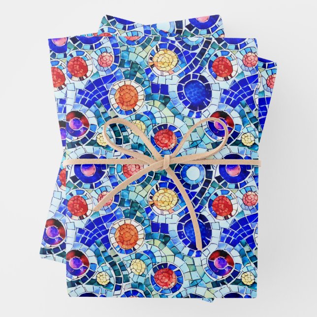 Gaudi Inspired Multicolor Mosaic Pattern Wrapping Paper Sheets (In situ)