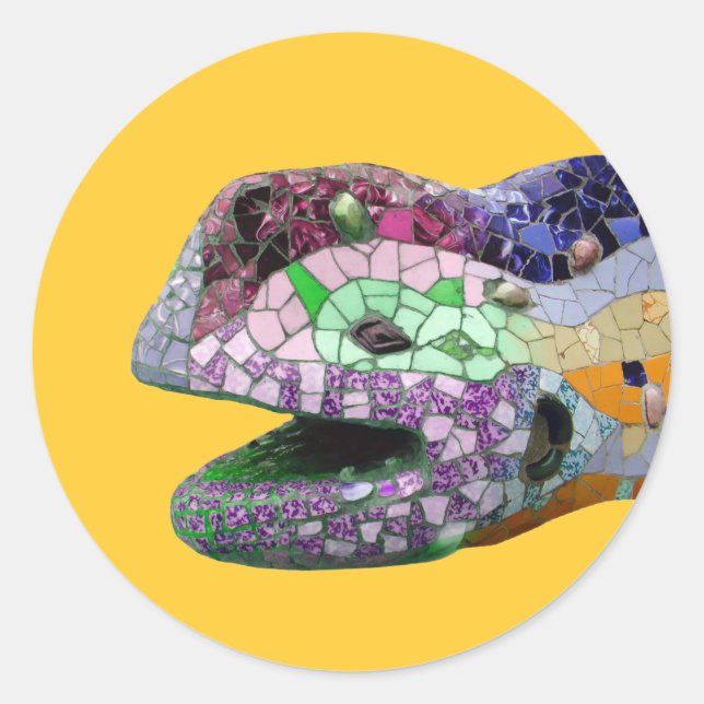 Gaudi Lizard Head Mosaics Classic Round Sticker (Front)