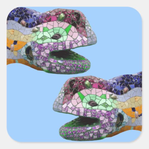 Gaudi Lizard Head Mosaics Square Sticker
