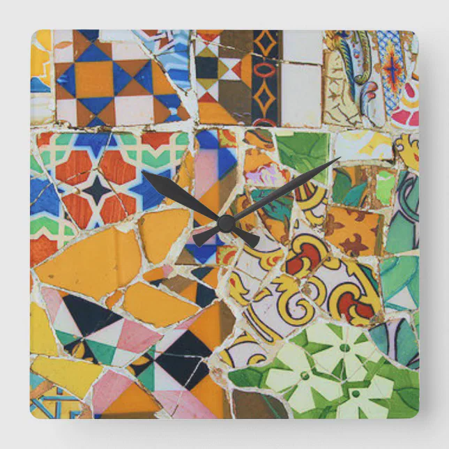 Tile Clock Gaudi Mosaic Tile Square Wall Clock | Zazzle