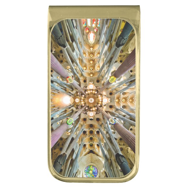 Gaudi Sagrada Familia Nave Gold Finish Money Clip (Front Vertical)