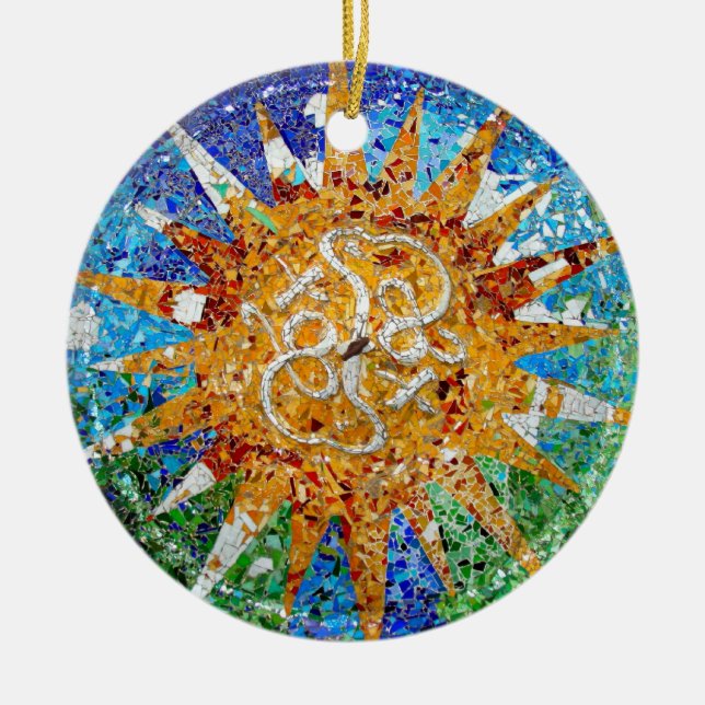 Gaudi Sunburst Mosaic Ceramic Ornament (Front)