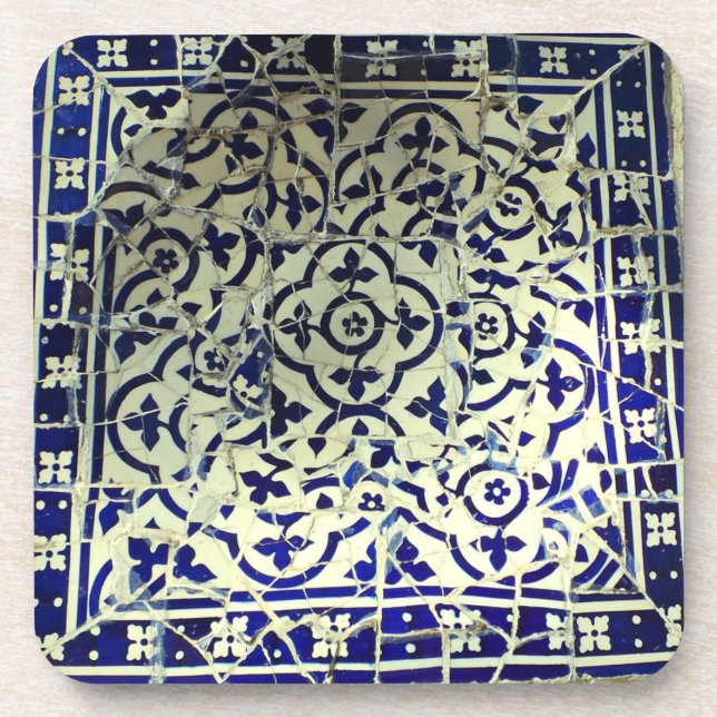 Gaudi's Park Guell Mosaic Tiles Barcelona Beverage Coaster (Front)