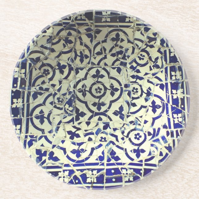 Gaudi's Park Guell Mosaic Tiles Barcelona Sandstone Coaster (Front)