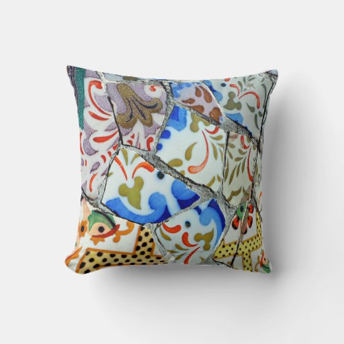 Gaudis Park Guell Mosaic Tiles Ceramic Ornament Throw Pillow