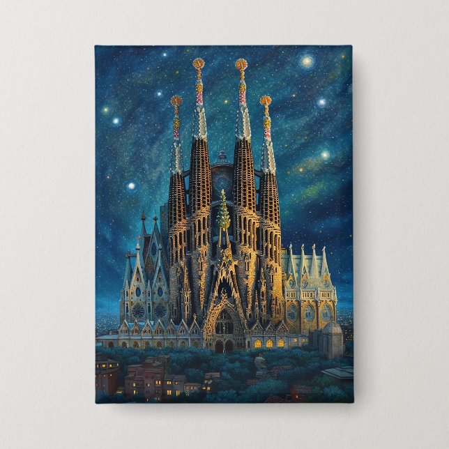 Gaudi's Starry Dream | Barcelona Sagrada Familia Button (Front)
