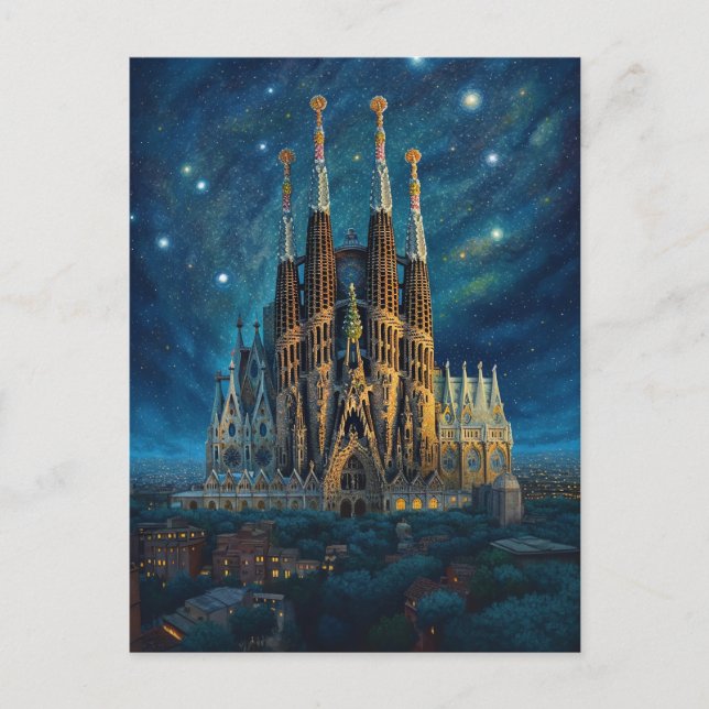 Gaudi's Starry Dream | Barcelona Sagrada Familia Postcard (Front)
