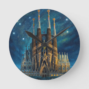 Gaudi's Starry Dream   Barcelona Sagrada Familia Round Clock