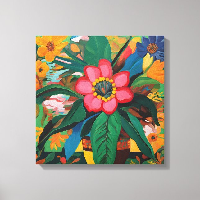 Gauguin Inspired Orange Green Floral  Canvas Print (Front)