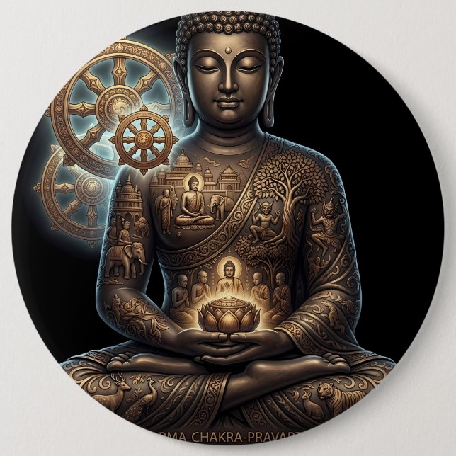 Gautam Buddh Meditative Button | Dhamma Symbol Des (Front)