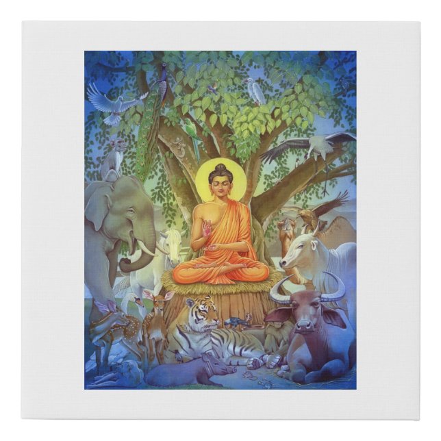 Gautam Buddha Meditating Under Bodhi Tree Faux Canvas Print (Front)