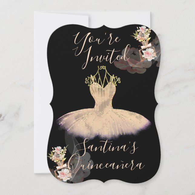 Gauzy Rose Gold Ballerina Dress Floral Perfume Invitation (Front)