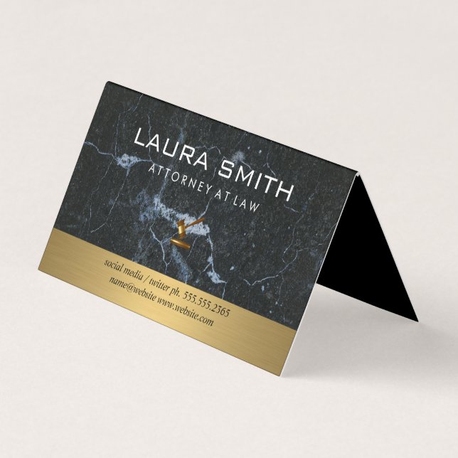 Gavel Icon | Attorney | Gold Metallic | Marble Business Card (Front)