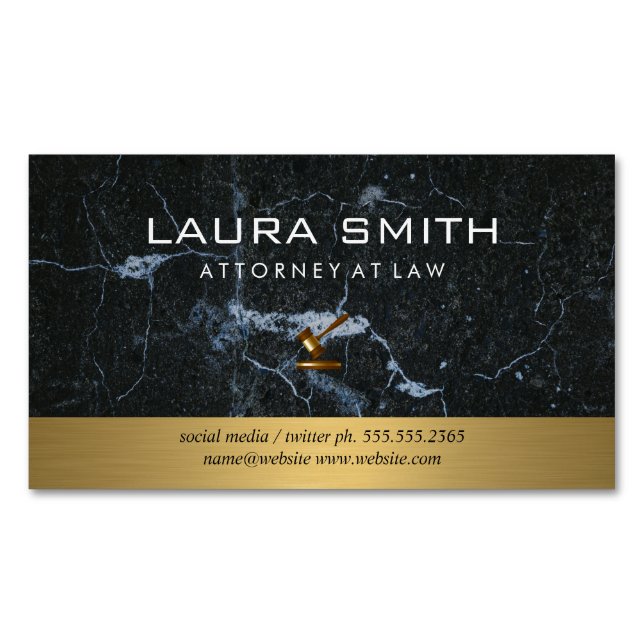 Gavel Icon | Attorney | Gold Metallic | Marble Business Card Magnet (Front)