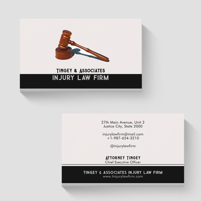 Gavel Law Black and White Firm Business Card (Creator Uploaded)