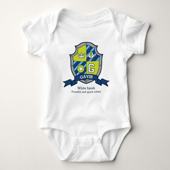 Gavin boys G name & meaning knights shield Baby Bodysuit (Front)