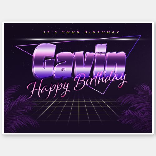 Gavin name First name lila retro sticker birthday