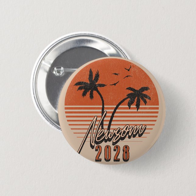 Gavin Newsom 2028 For President Palm Tree Sunset Button (Front & Back)