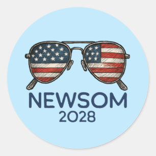 Gavin Newsom 2028 For President Sunglasses Classic Round Sticker