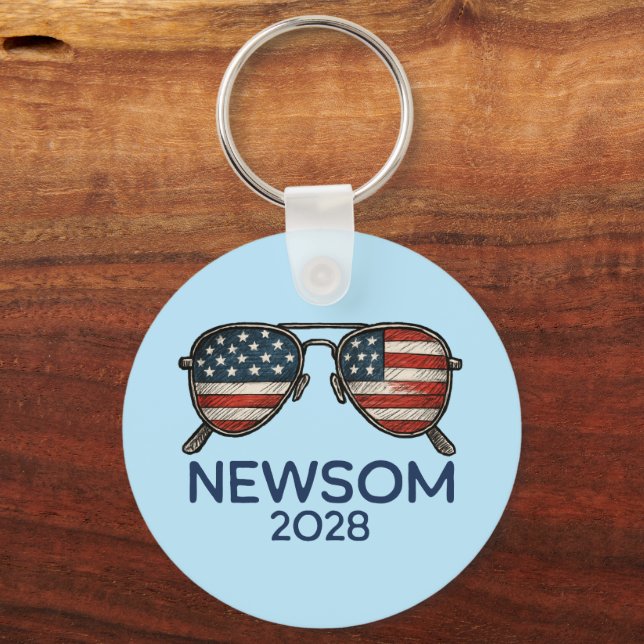 Gavin Newsom 2028 For President Sunglasses Keychain (Front)