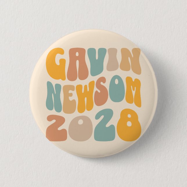 Gavin Newsom 2028 For President Wavy Text Button (Front)