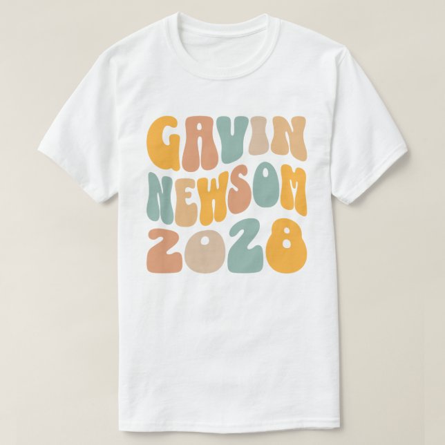 Gavin Newsom 2028 For President Wavy Text T-Shirt (Design Front)