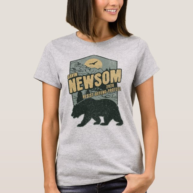 Gavin Newsom 2028 Resist Protect Defend T-Shirt (Front)