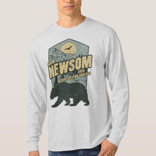 Gavin Newsom 2028 Resist Protect Defend T-Shirt (Front)