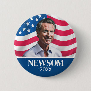 Gavin Newsom Campaign Photo with Flag Button
