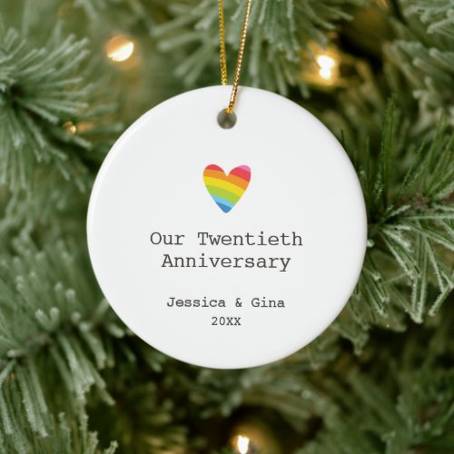 Gay 20th Wedding Anniversary Personalized Heart Ceramic Ornament
