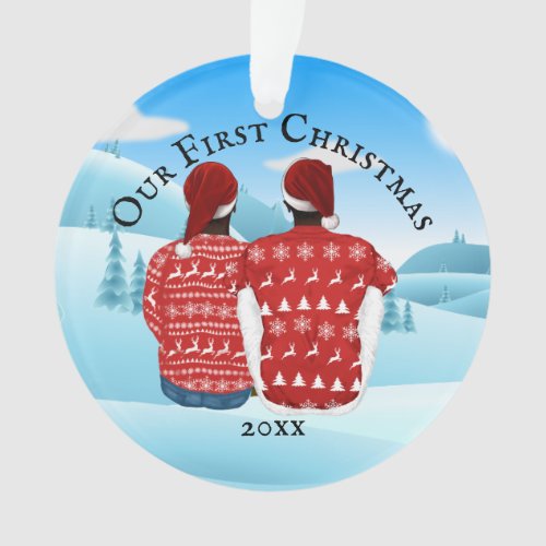 Gay African American Mr and Mr couple PHOTO winter Ornament