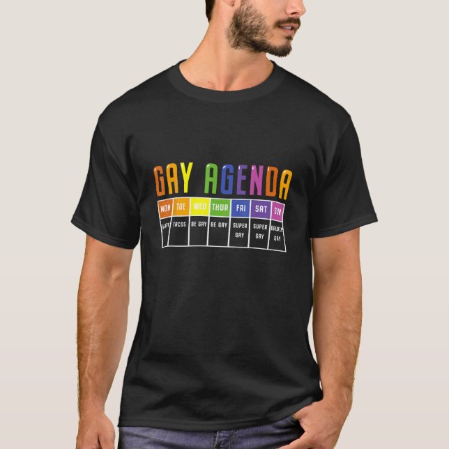Gay Agenda  LGBTQ Rainbow Flag Pride Month Ally Su T-Shirt (Front)