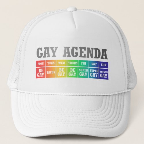Gay Agenda  Rainbow Ombre Funny Gay Pride Trucker Hat