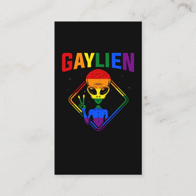 Gay Alien LGBTQ Pride Colorful Rainbow Sign Business Card (Front)