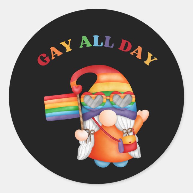 Gay All Day Colorful Flag  Classic Round Sticker (Front)