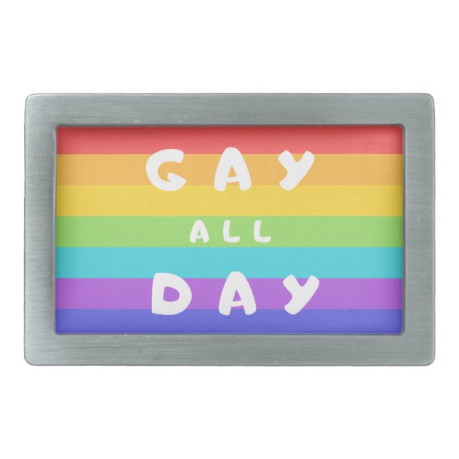'Gay All Day' Rainbow LGBT+ Pride Flag Belt Buckle (Front)