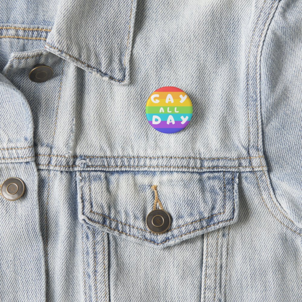 'Gay All Day' Rainbow LGBT+ Pride Round Badge Pin Buttons sold by ...